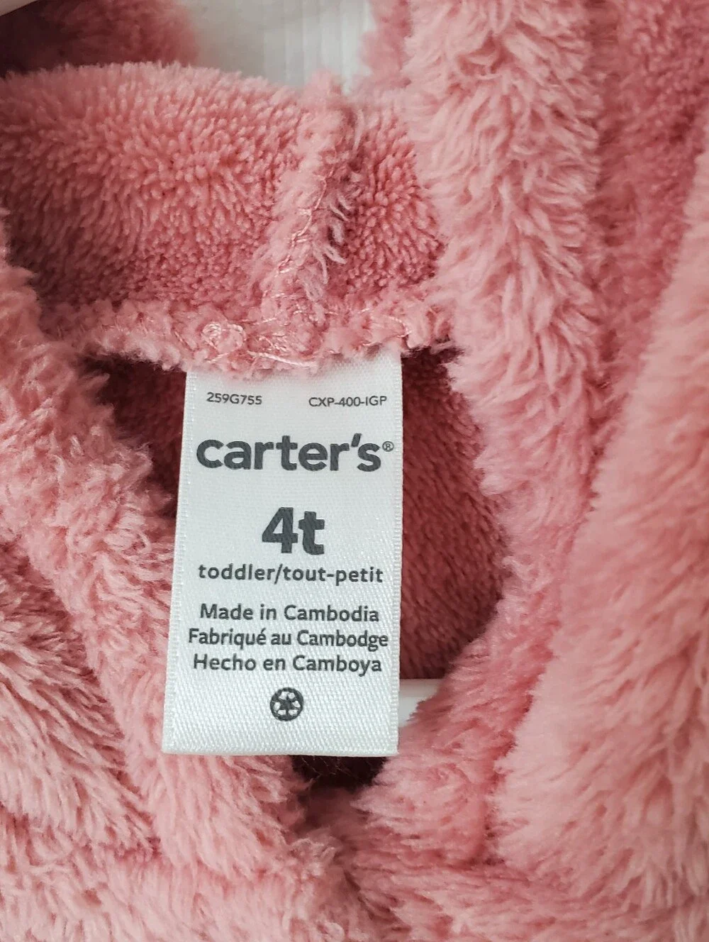 Carter's Girls Pink Rose Cozy Plush Fleece Hooded Pullover Sweater Top 4T